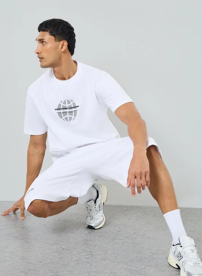 Styli  Men White Graphic Print T-Shirt and Shorts Co-Ords for Men | Best Price UAE